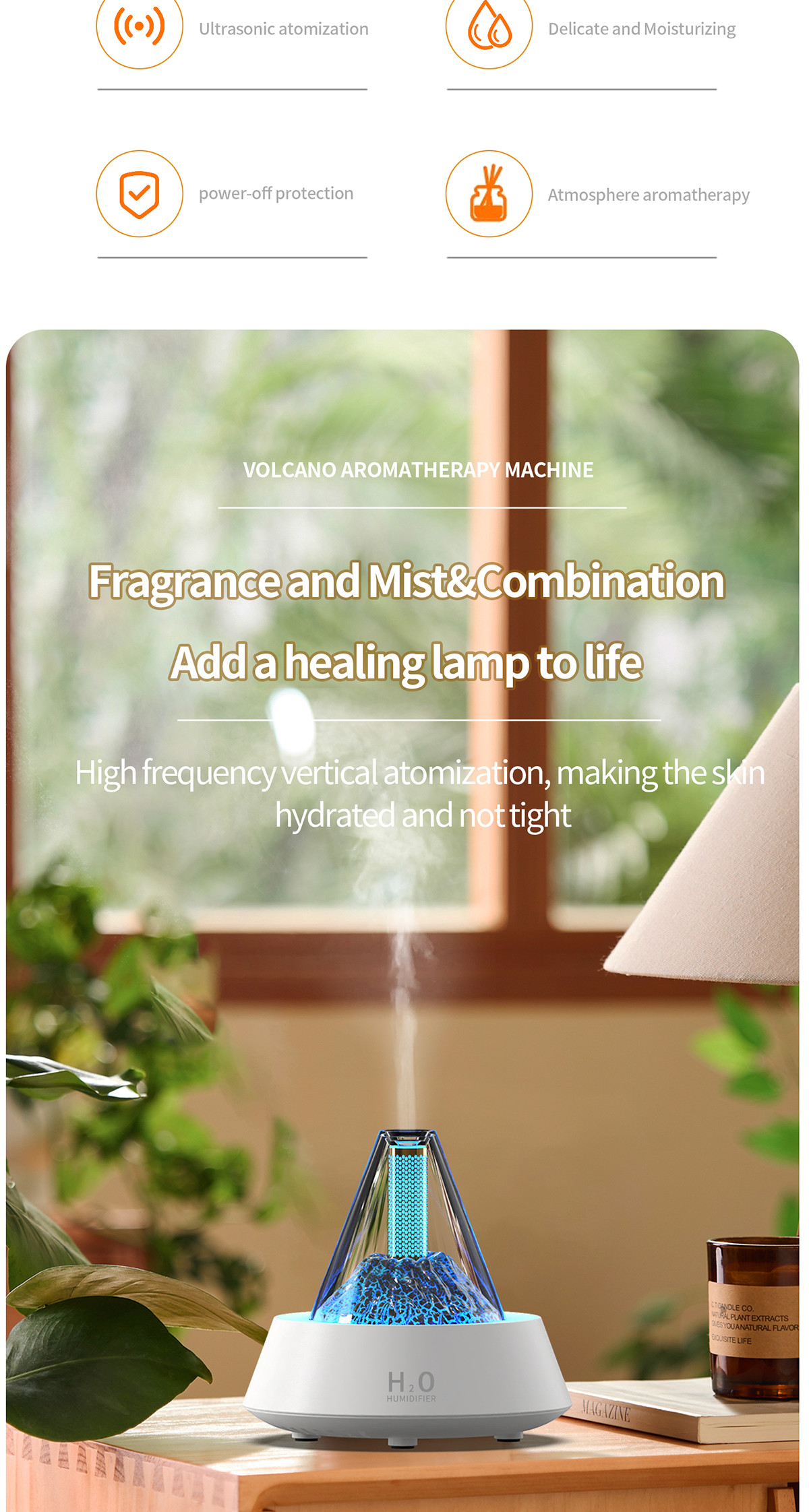 Whisper Quiet Lava Flame Effect Aroma Diffuser For Bedroom 80ml