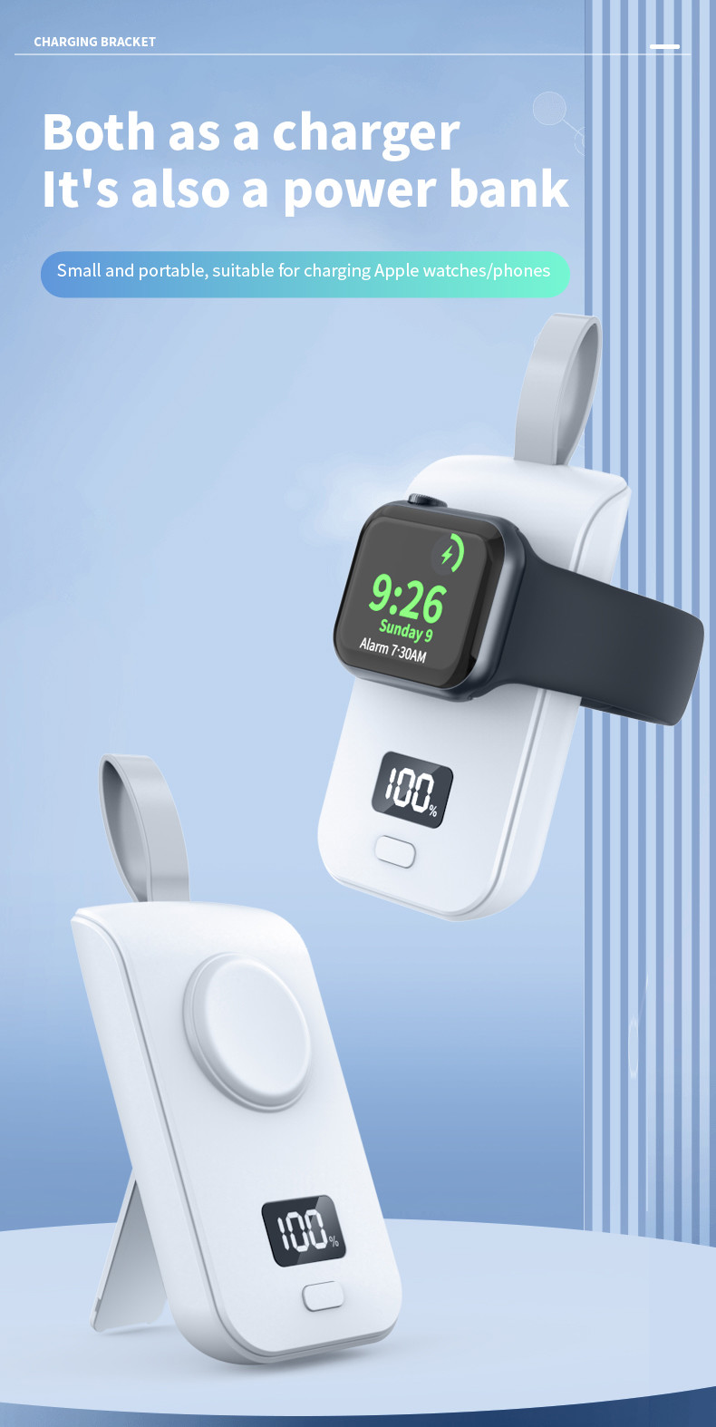 2500mAh Power Bank Portable Wireless Watch Charger With Digital Display
