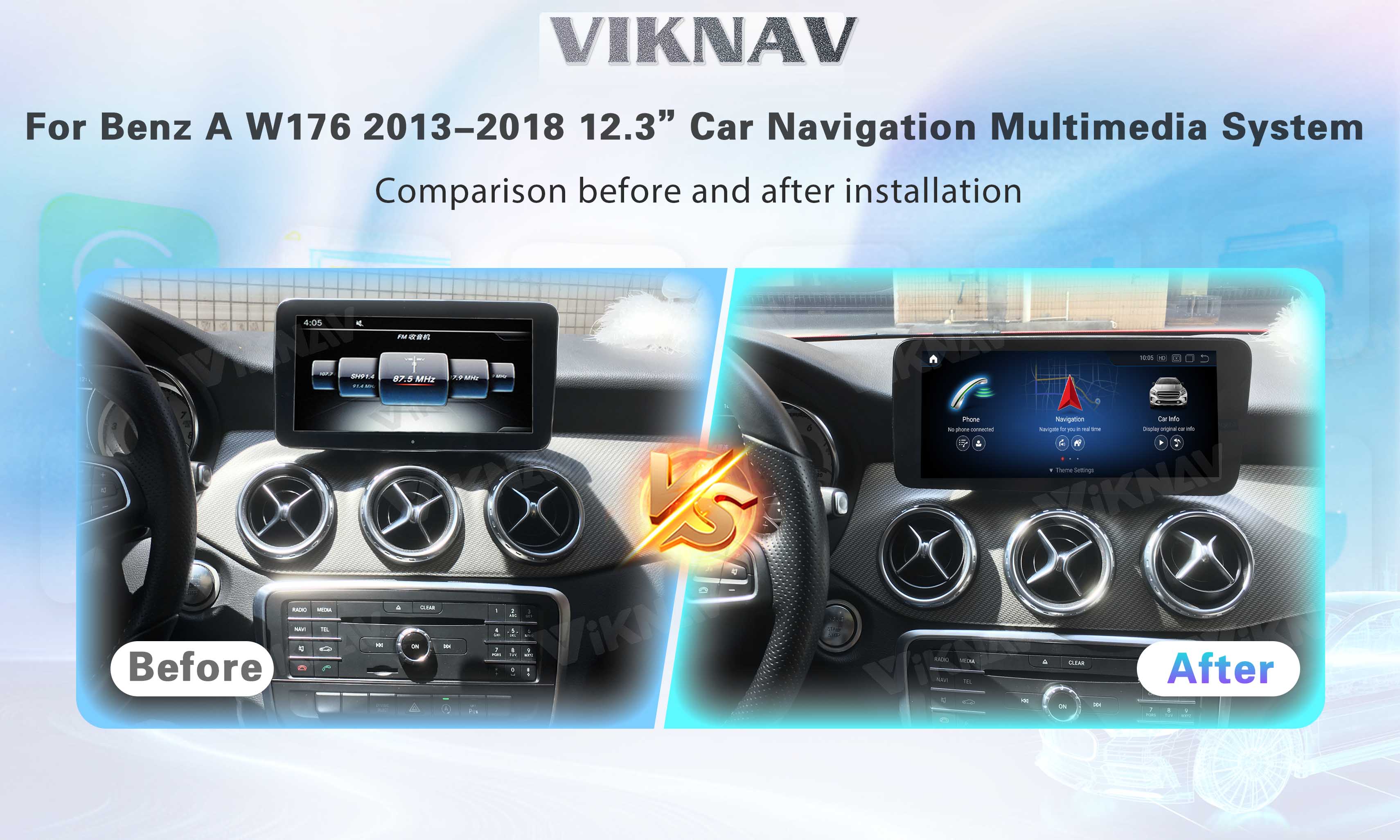 Viknav 12.3 Inch Android For Benz A W176 CLA C117 GLA X156 G W463 2013-2018 GPS Car With Screen Radio Player (NTG5.0)
