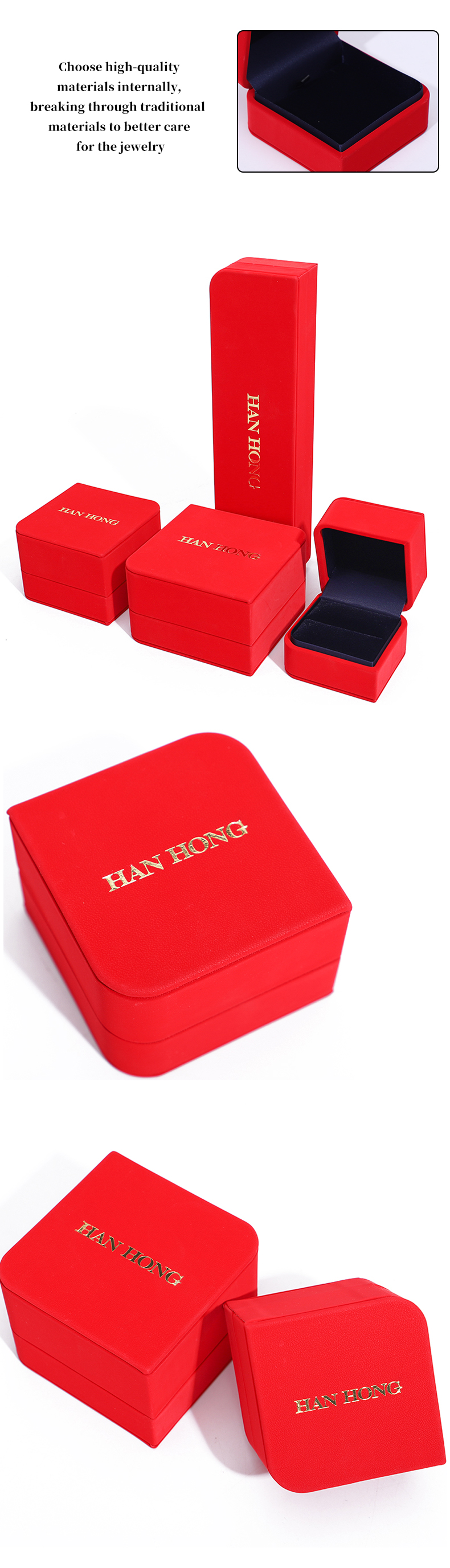 Red Arc Diamond-Shaped PU Leather Jewelry Box Velvet Lining for Luxury Packaging