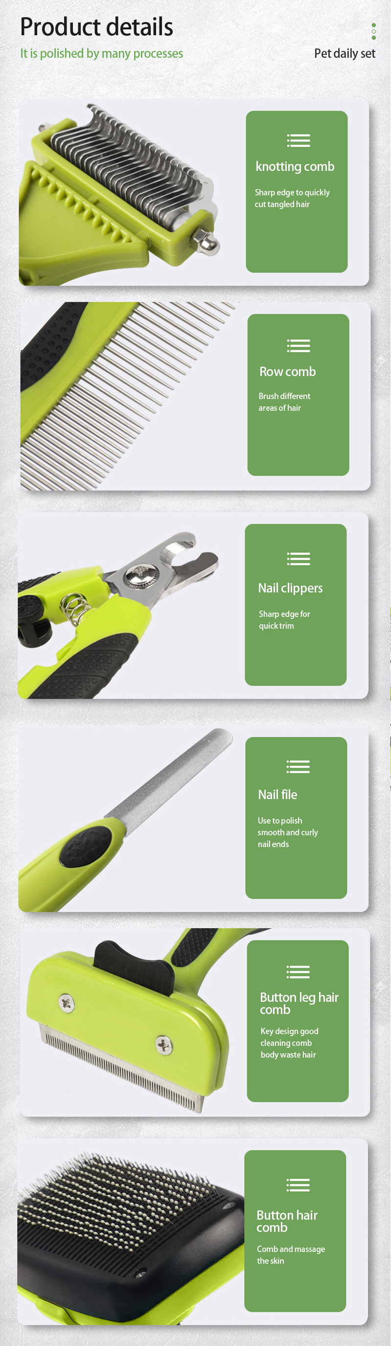 Customized Dog Brush Set Pet Cleaning Kit 6 In 1 Pet Grooming Tool