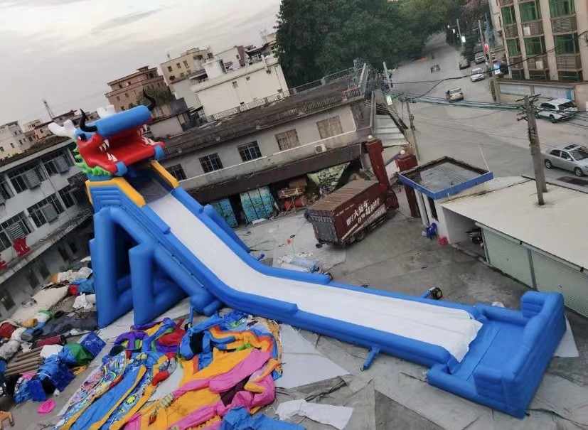 Tripple Stitch 0.9mm PVC Inflatable Water Slide With Pool 8m Dia