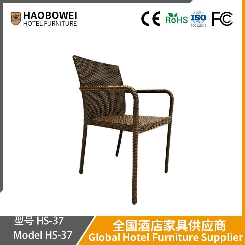 Outdoor Leisure Classic Rattan Chair on Open-Air Balcony, Waterproof and Sunscreen Rattan Woven Table and Chair for Outdoor Hotels, Beaches and Seaside.