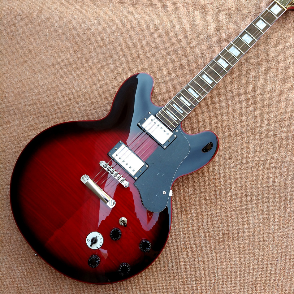 New high quality hollow body jazz 335 electric guitar, Maple top & back Dual tone output electric guitar, free shipping