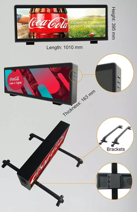 ODM Exterior Rear Window Car Top Led Display Commercial Taxi Advertising Screens 4mm