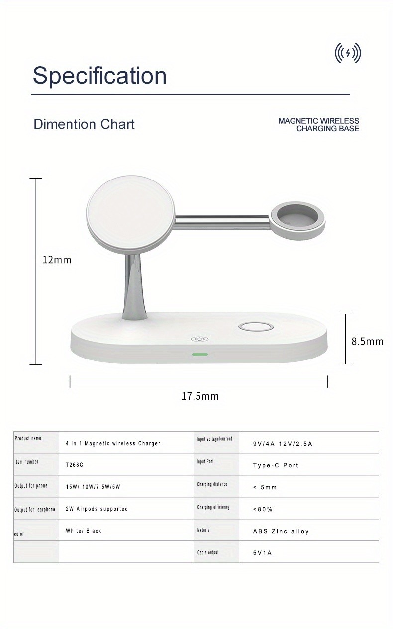 Multi-functional 4-in-1 Wireless Charging Station with Safety Protections for Earbuds