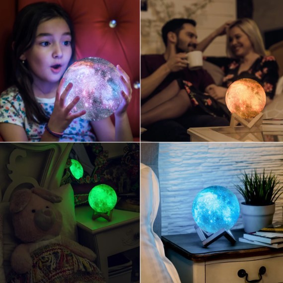 Smart Control 3D Printed Moonlight , Ambient RGB Moon Lamp Color Changing