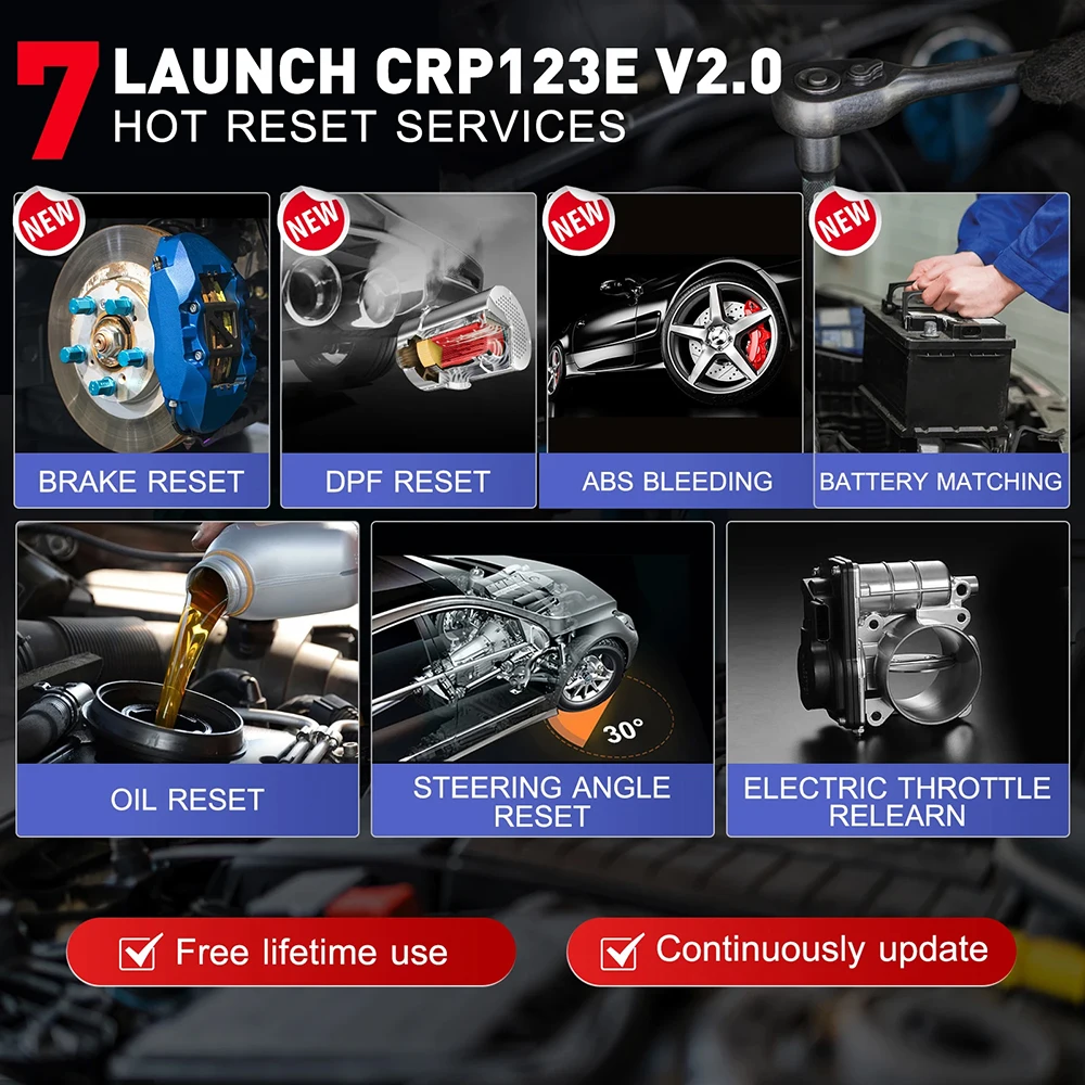 2024 New- LAUNCH X431 CRP123E V2.0 Car OBD2 Diagnostic Tools Auto OBD Scanner ABS SRS Engine AT+ 7 Reset Service Free Up