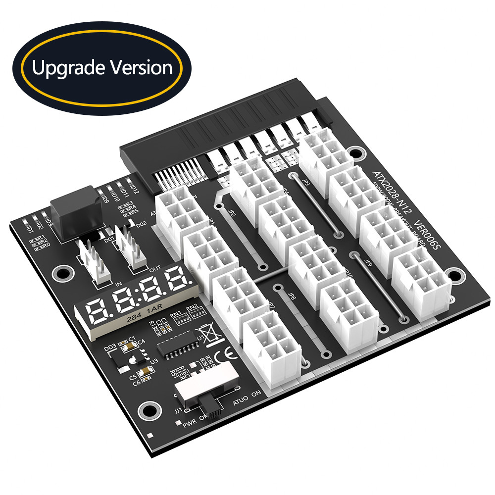 HP power adapter with 12 12V ATX6PIN power ports and 2 4PIN power ports, pressure regulator interface with voltage LED display and power switch