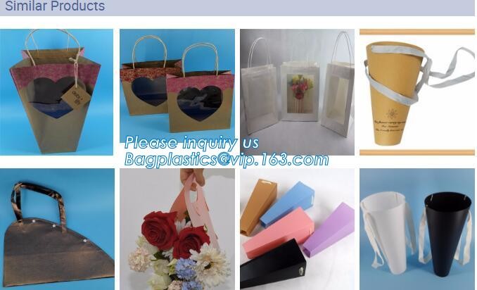 Flower Carrier Twisted Handle Rope Ribbon Tie Paper Carry Bag Shopping,Flower shop logo printing kraft paper flower pack