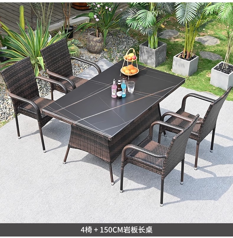 "Outdoor Rattan Furniture Set - Waterproof & UV-Resistant Wicker Patio Table and Chairs Combination for Garden, Terrace, Courtyard, and Vacation