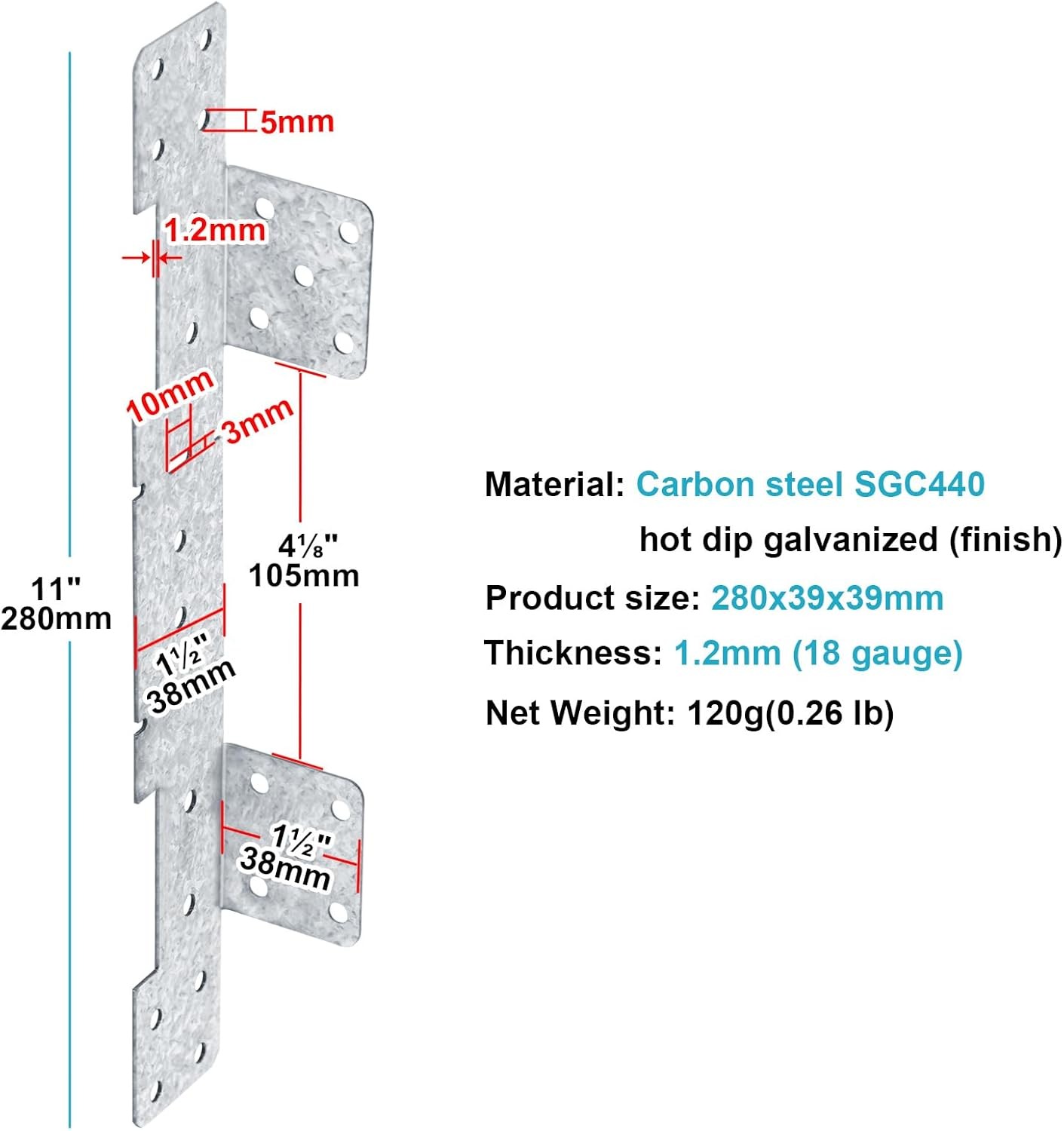 Galvanized Steel Deck Stair Stringer Connector Adjustable Tie Straps Bracket