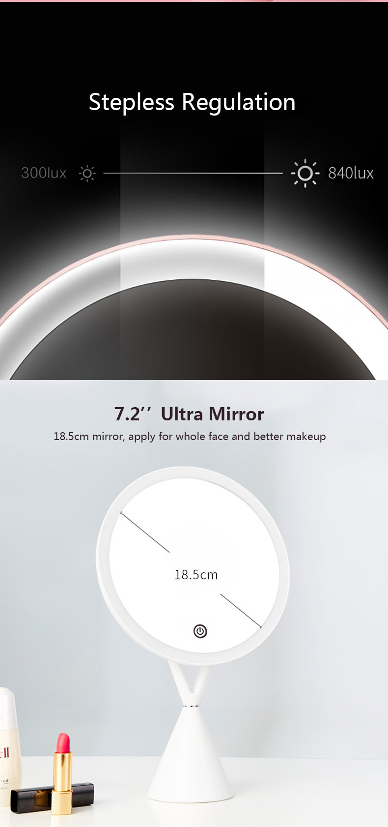 Desk Round DC5V 2A Travel Smart 5X Vanity Magnifying Makeup Mirror