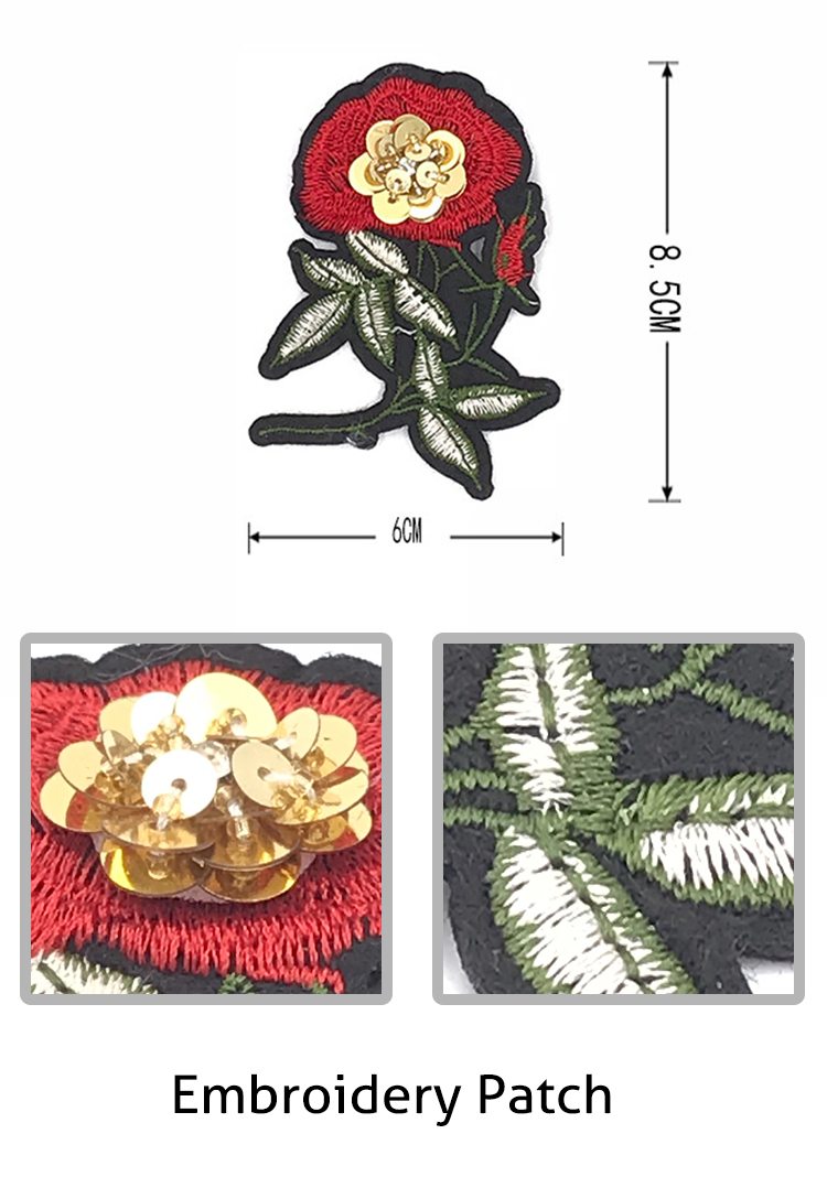Handmade Rose Personalised Sew On Patches 6 * 8.5CM Size With Pin Backing