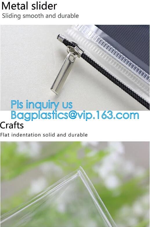 Slider Zipper Packing hologram pvc plastic storage cosmetic bag, 200 micron transparent clear PVC slider zipper bag, mat