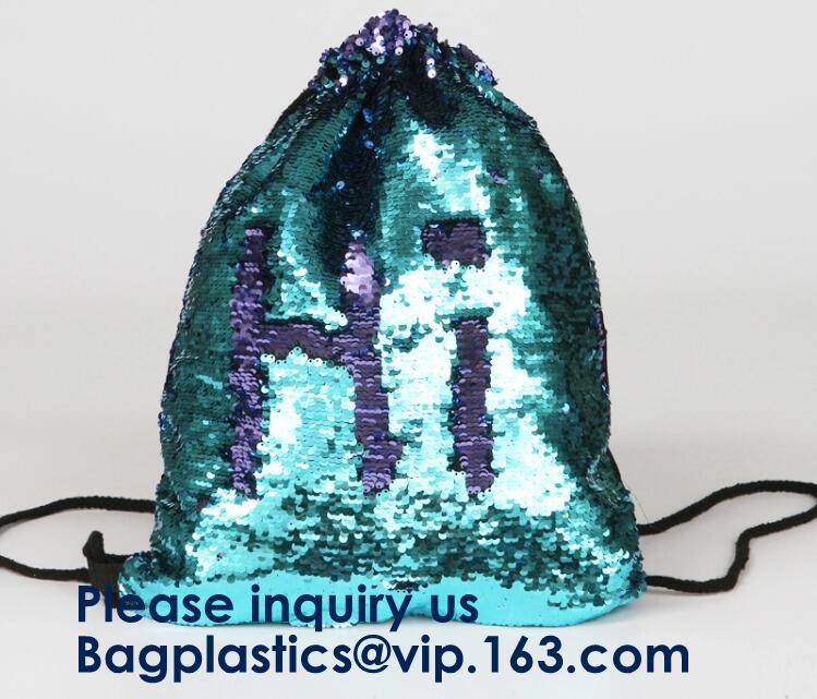 Fashion Bling Sublimation Strapping Sequin Drawstring Backpack Bag,Glitter Mermaid Flip Sequin Bag Outdoor Shoulder Reversib