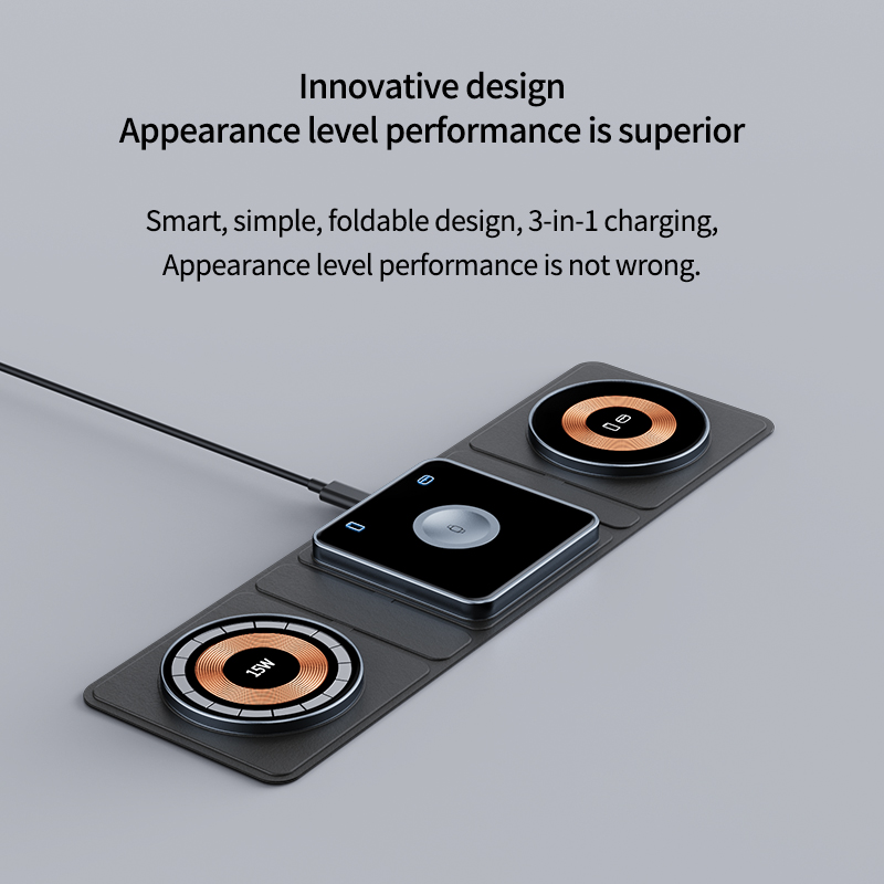 Three-In-One Business Travel Essential Foldable Mobile Phone Watch Earphone Wireless Charger