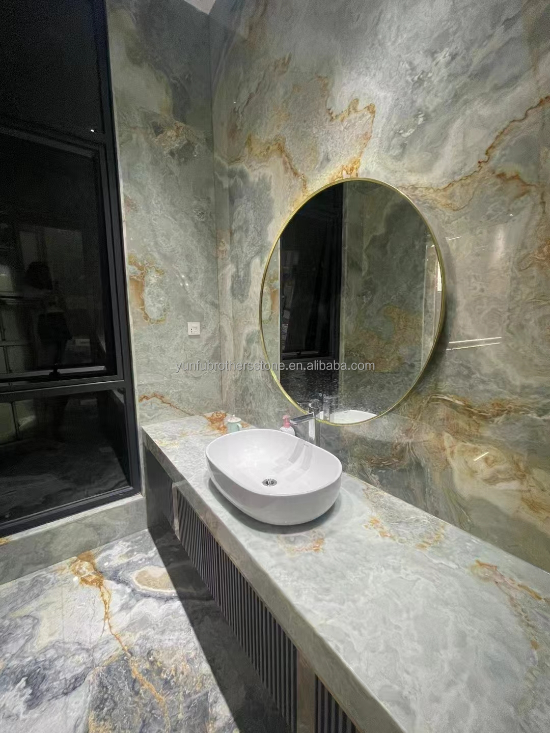 Gold and Blue Onyx Marble Stone for Hotel Floor Luxury Natural Stone Jade Slab Design