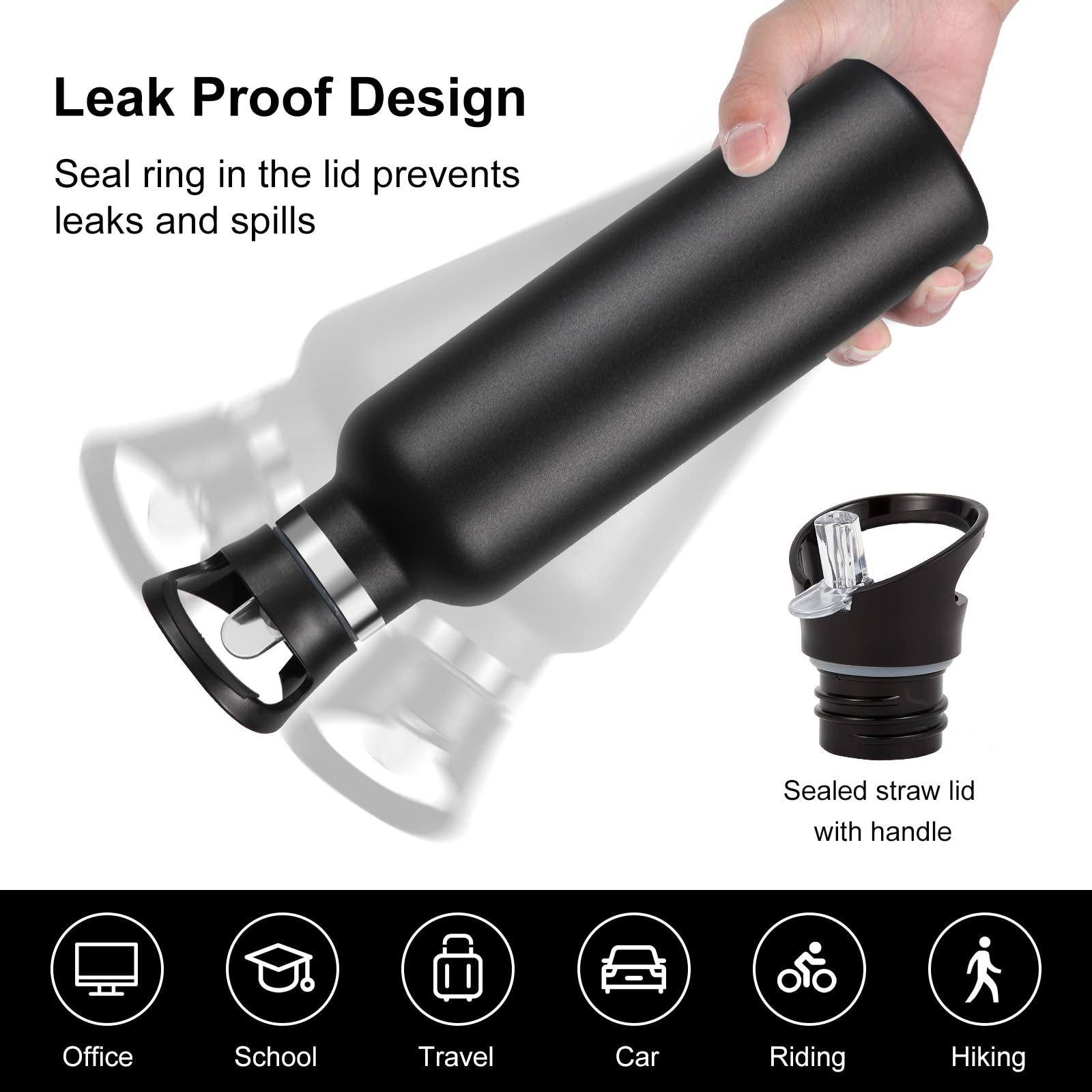 24 Oz Insulated Water Bottle With Straw Stainless Steel Water Bottles With 2 Lids Reusable Leakproof Water Flask Keep Hot And Cold Sports Metal Water