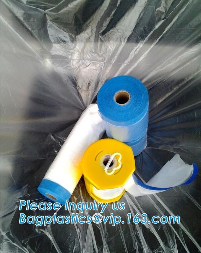 PAPER Car Painting Taped Plastic Drop Film, Auto Painting Pre-taped Masking Tape with Masking Foil, RICE PAPER, PLASTIC