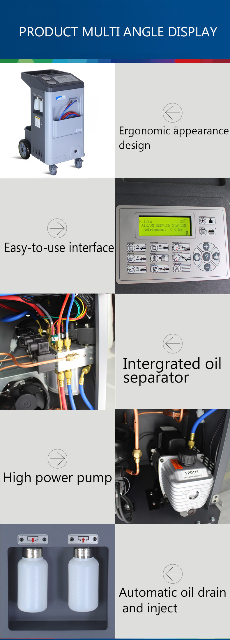 1/3HP Refrigerant AC Recovery Machine System 134a For Automotive