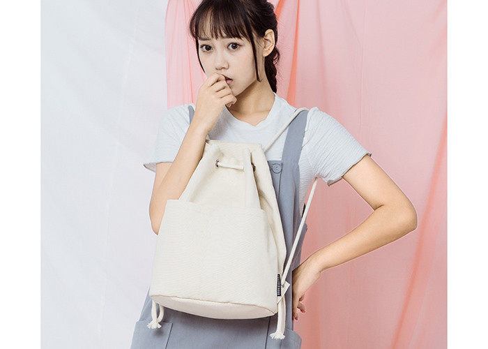 Lightweight Canvas Drawstring Backpack , School Bags For Girls PU Leather Pocket