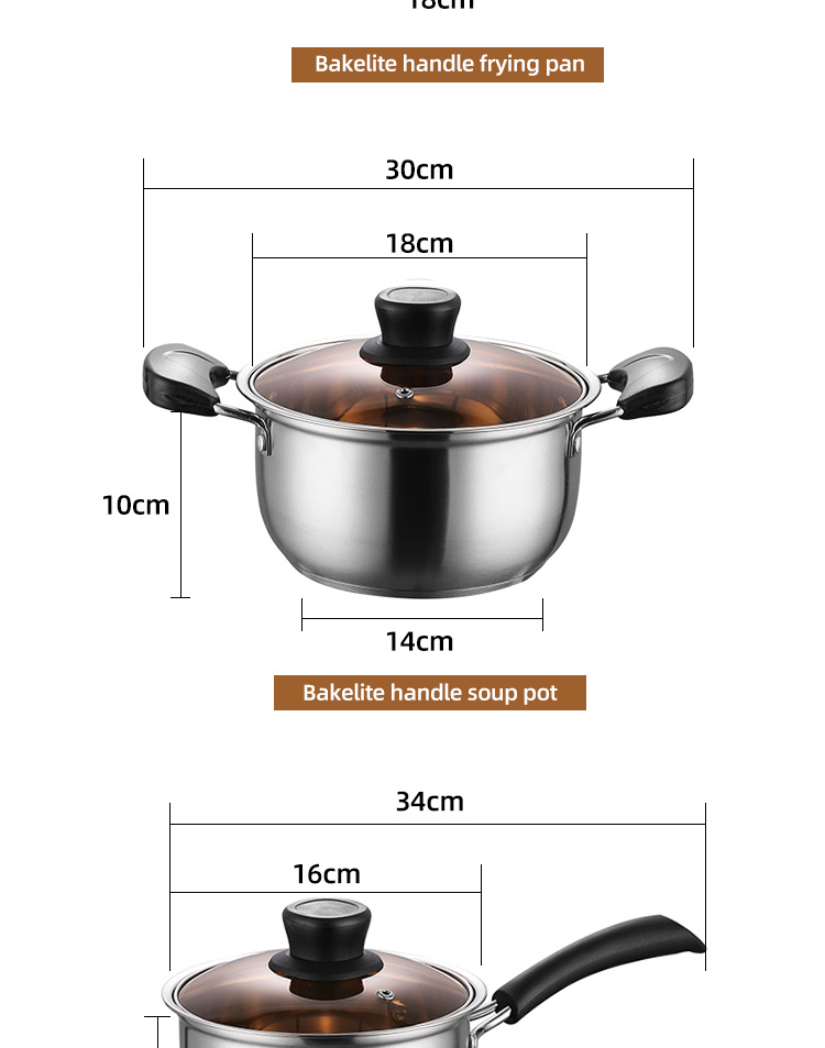 Amazon Top Seller Multipurpose 6Pcs Flat Bottom Milk Soup Pot Stainless Steel Cookware Sets With Glass Lid