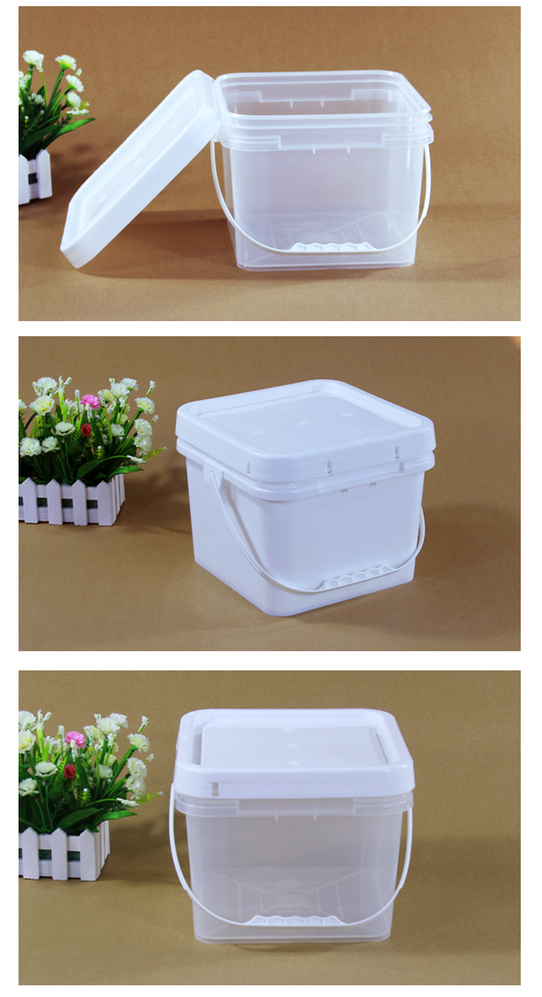 Customized Printing Injection Moulding Square Plastic Bucket With Lid White Logo Design