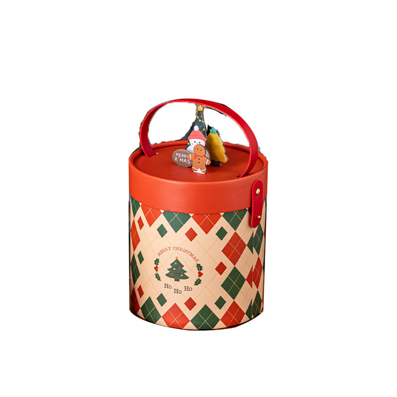 Custom Creative Cylinder Paper Round Christmas Gift Boxes Packaging Tube with Handle