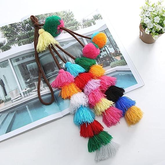Cute Pom Pom Tassel Boho Purse Charms For Handbags Backpack Keyring Keychain