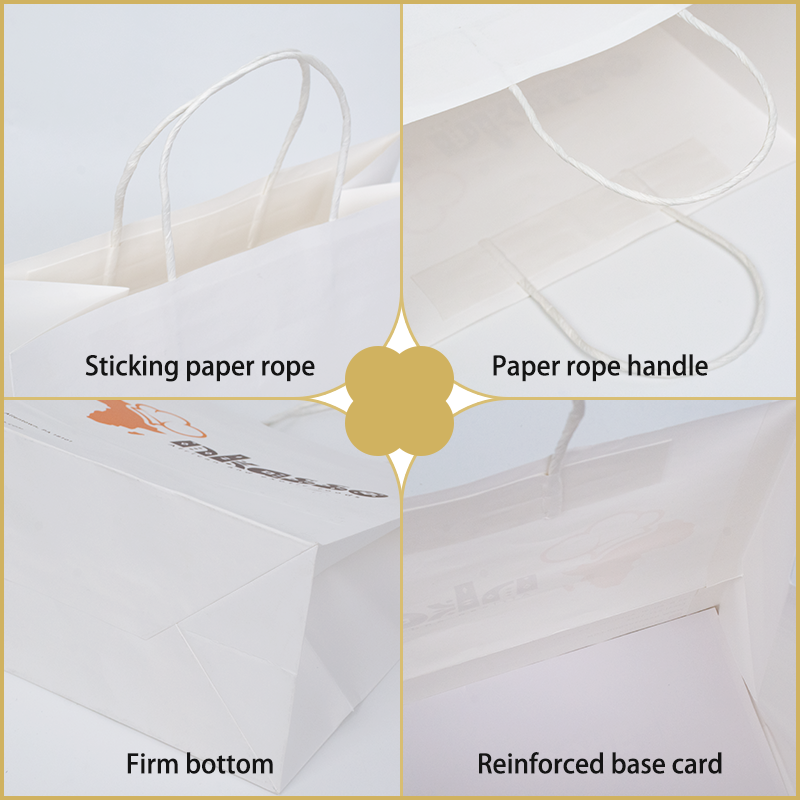 Custom Logo White Kraft Paper Shopping Bag With Ribbon Handle for Bio-degradable Packaging