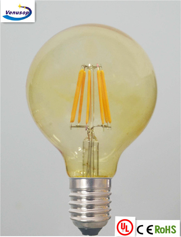 ETL UL cUL listed 120V 60HZ dimmable 2700K/2200K/2500K amber LED filament globe lamp