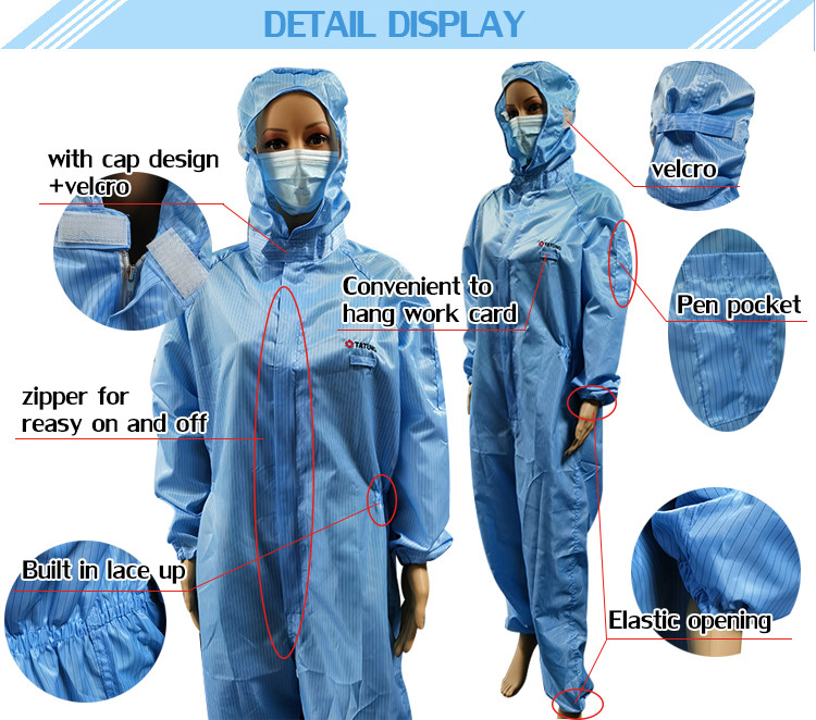 Washable Reusable 5mm Stripe ESD Clothes For Cleanroom