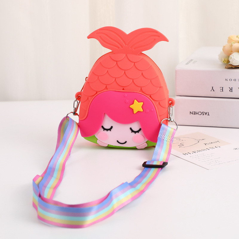 Mermaid Kids Crossbody Bag Coin Purse Silicone Shoulder Bag Handbag With Wide Adjustable Strap Makeup Bag Big Pop Purse