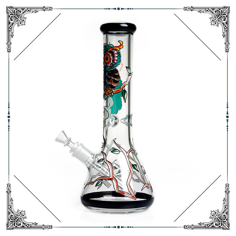 Hand Drawing Owl Perc Glass Water Pipe 50 X 7mm Perc Glass Smoking Tubes