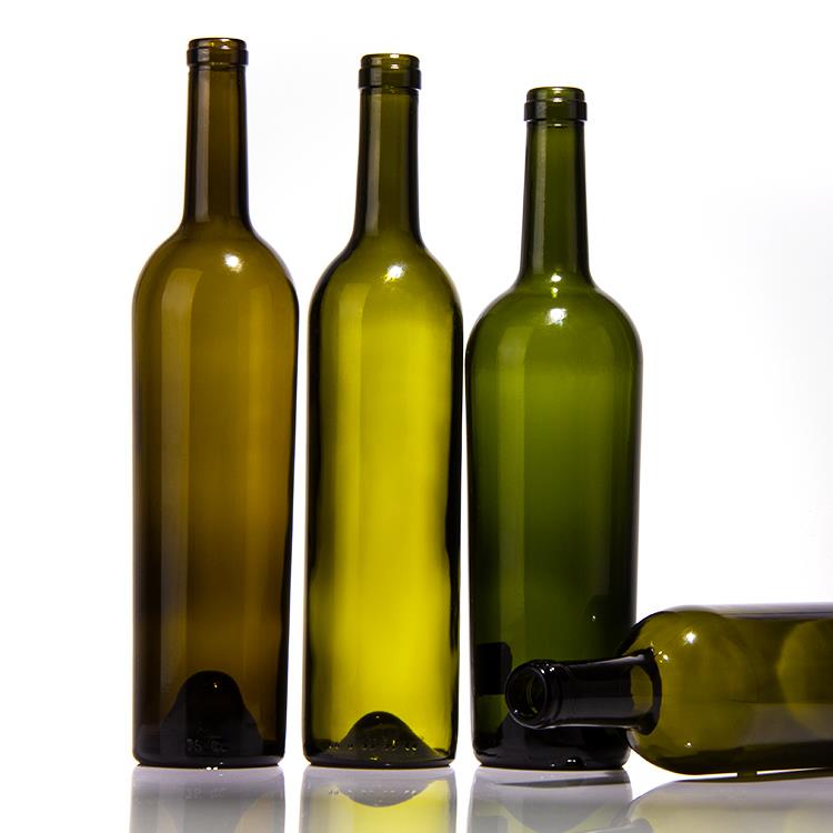 750ml Dark Green Glass Wine Bottle With Cork Cap for Beverage Packaging Requirements