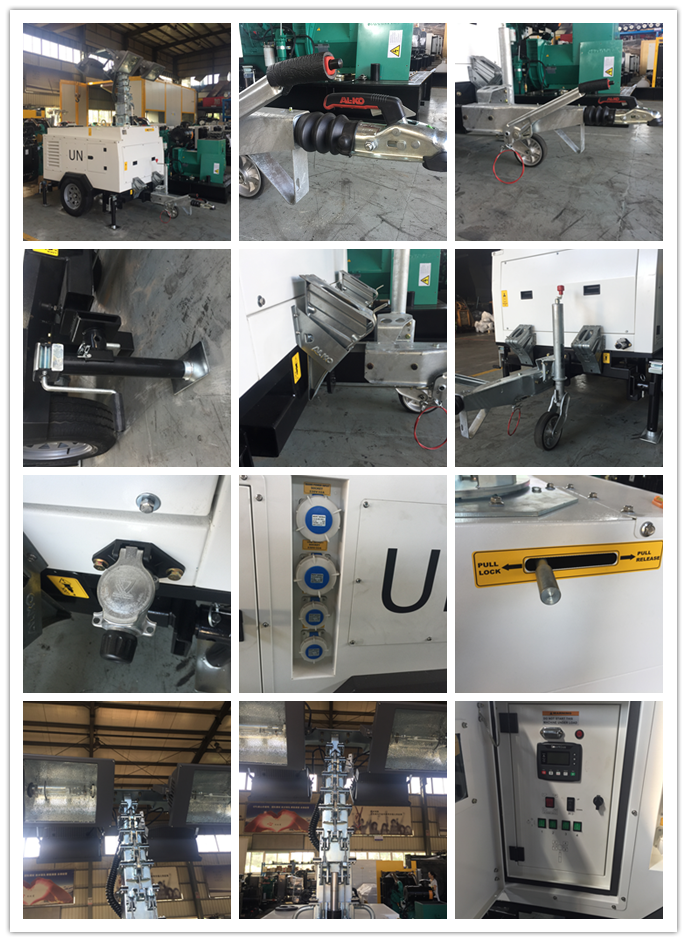 20kw Portable Flood Lights With Generator Plants 7m Metal Halide 1800rpm