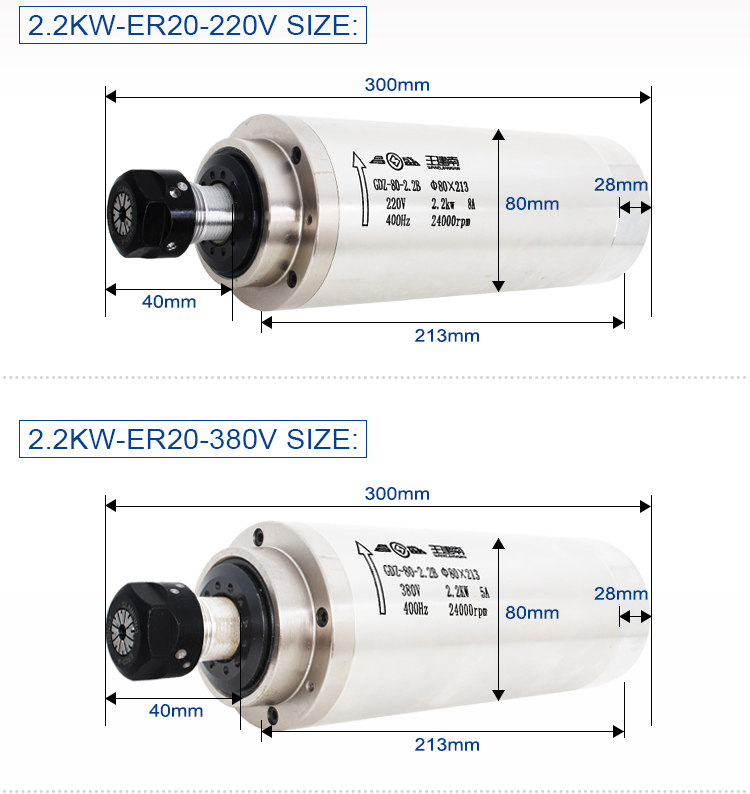 2.2KW Water Cooling Spindle Motor for Drive Inverter Woodworking Engraving and Milling
