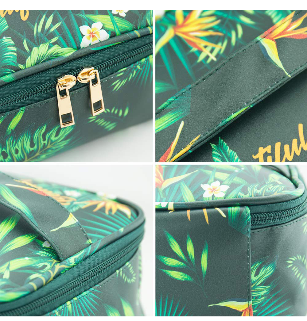 Girls Green Plant Polyester Makeup Bag Organizer