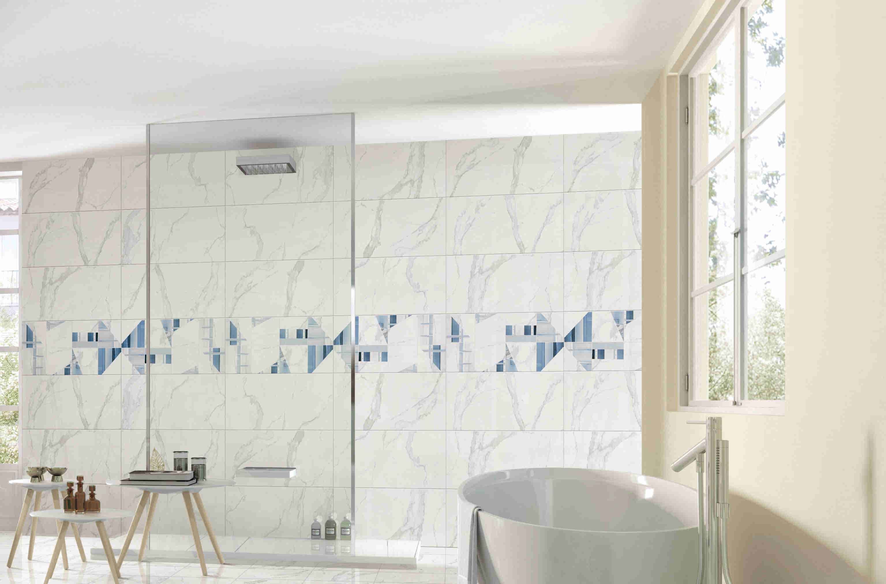 Carrara Outdoor Patterned Porcelain Tiles Low Absorption Rate Super White Color