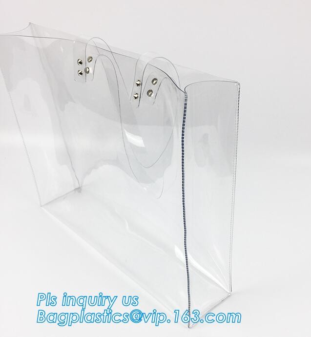 Tote Bags PVC Beach Lash Package Tote Shoulder Bag with Interior Pocket, Waterproof Semi-clear Tote Bags Stripe PVC Shou