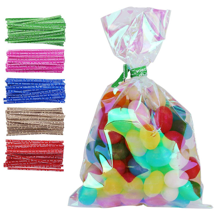 Holographic Favor Treat 53um Poly Packaging Bag with Twist Ties