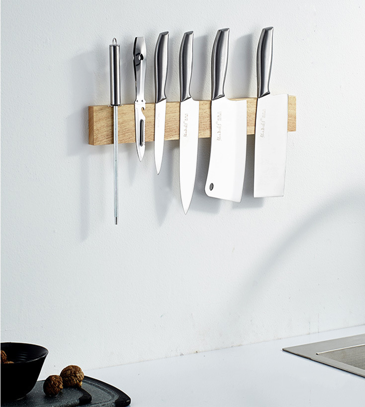 Wood Magnet Strip Rack Magnetic Knife Holder Magnetic Suction Hang Lever Kitchen Accessory
