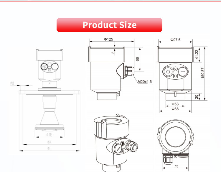 Customized UBLG-80CY UNIVO 80G Millimeter Wave Radar Level Meter for Liquid Detection