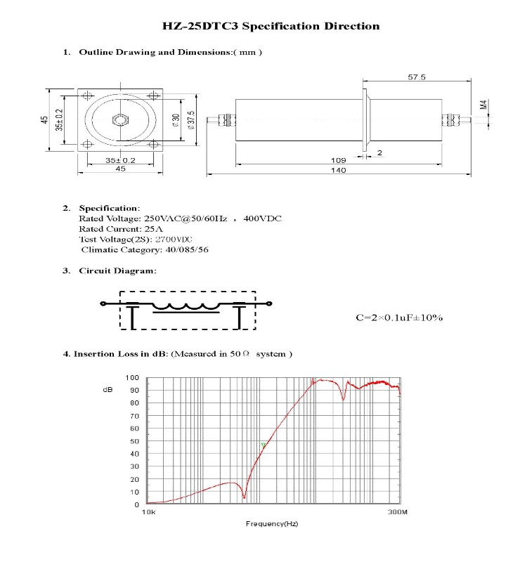 AC DC EMI Feedthrough Filter Capacitor Electrical Line Noise Filter Rohs Filter