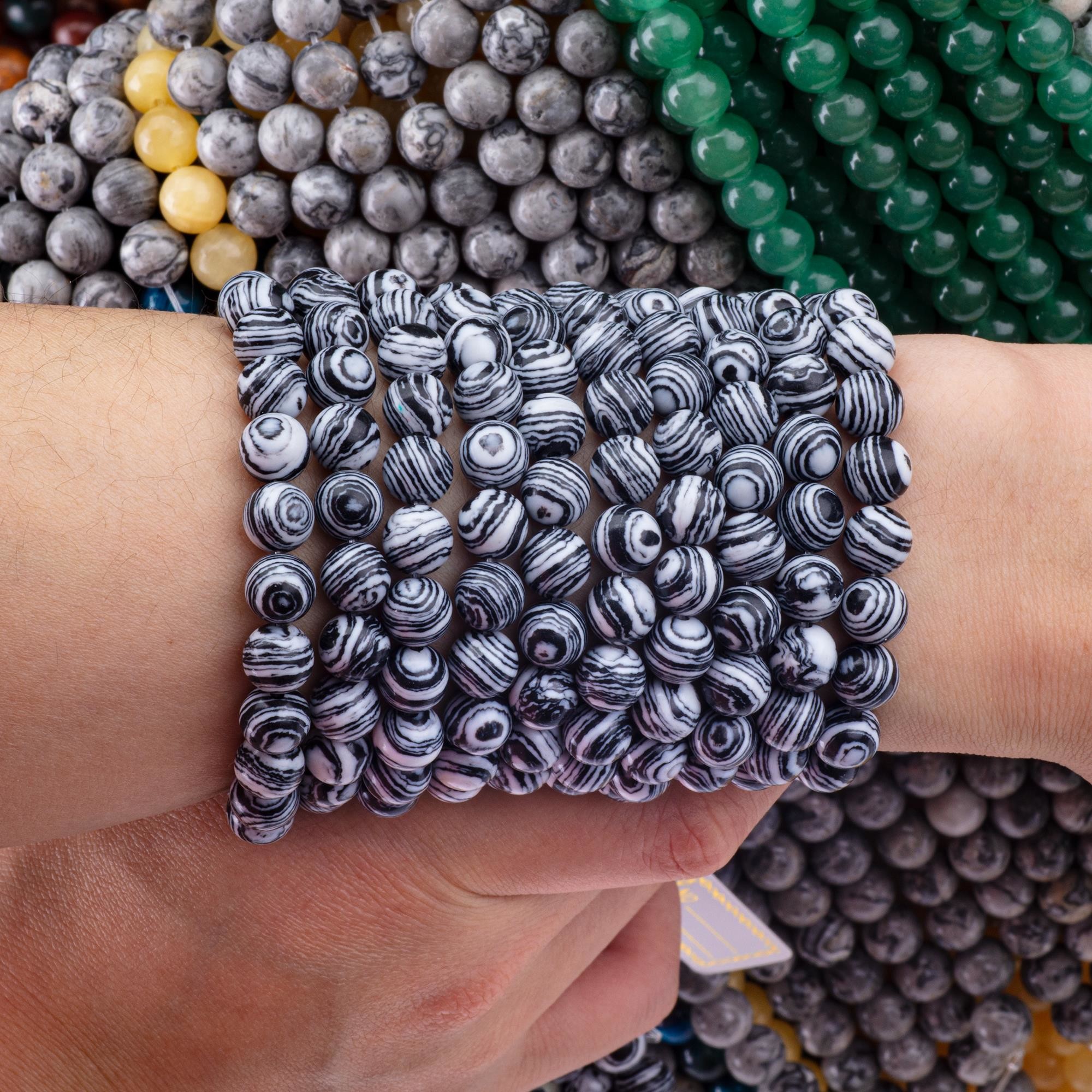 Synthetic Zebra Malachite Loose Bead Strands White and Black Semi Precious Stone for DIY Jewelry Making