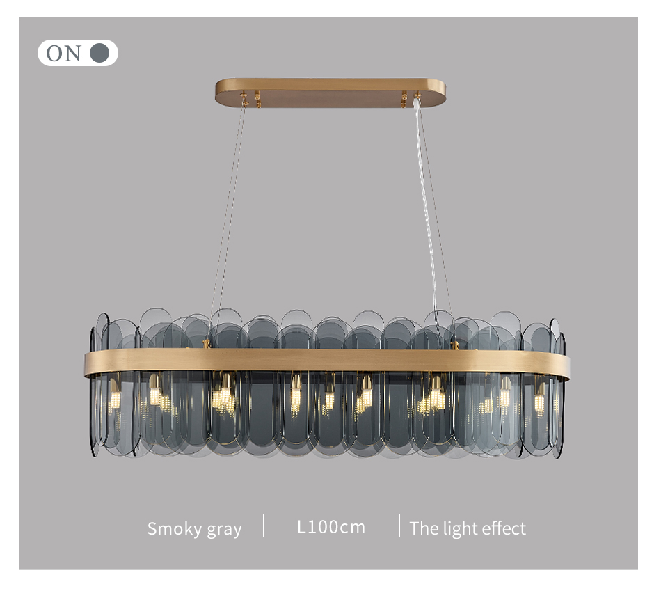 Smoky Gray Glass Chandelier For Living Dining Room Rectangle island chandelier(WH-CY-212)