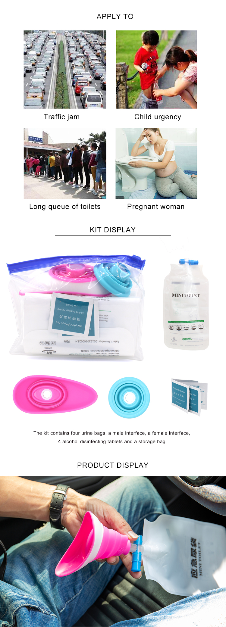 4pcs 800ML Travel Silicone Houseware Foldable Silicone Urine Bag