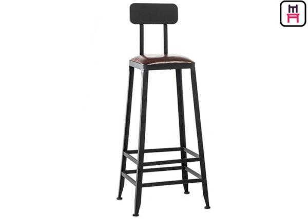 Indoor Industrial High Back Bar Stools With Solid Wood Frame / Removable