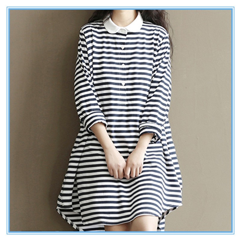Polo Shirt Design Winter Korean Striped Dresses New Fashion Lady Dress